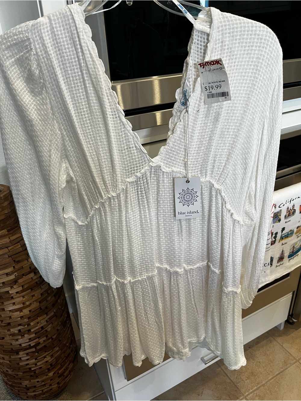 Blue Island Women’s White Waffle Knit Swim Cover-Up NWT